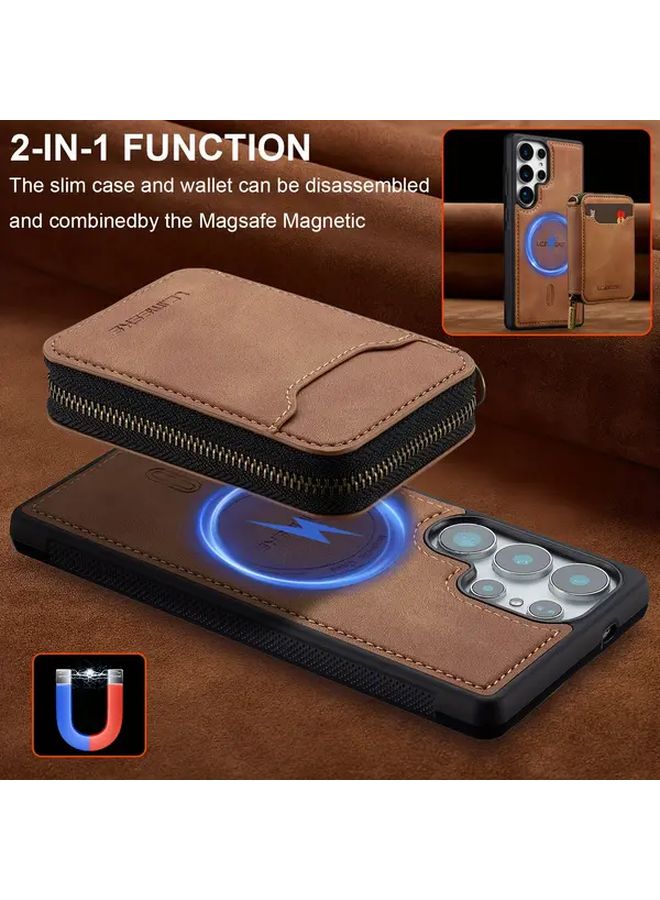 Galaxy S24 Ultra Wallet Case with Card Holder Detachable Magnetic Kickstand Black - Image 5